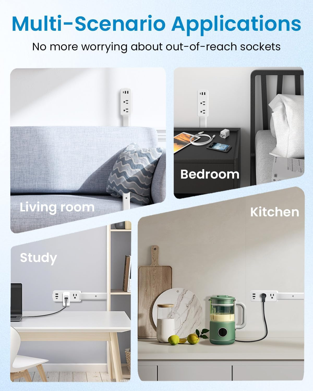 Transform Your Space with Our Versatile Electrical Outlet Extender Stick - Features 2 USB-A, 1 USB-C, and 2 AC Outlets, Adjustable Height, and 360° Rotating Access!