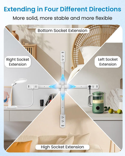 Transform Your Space with Our Versatile Electrical Outlet Extender Stick - Features 2 USB-A, 1 USB-C, and 2 AC Outlets, Adjustable Height, and 360° Rotating Access!