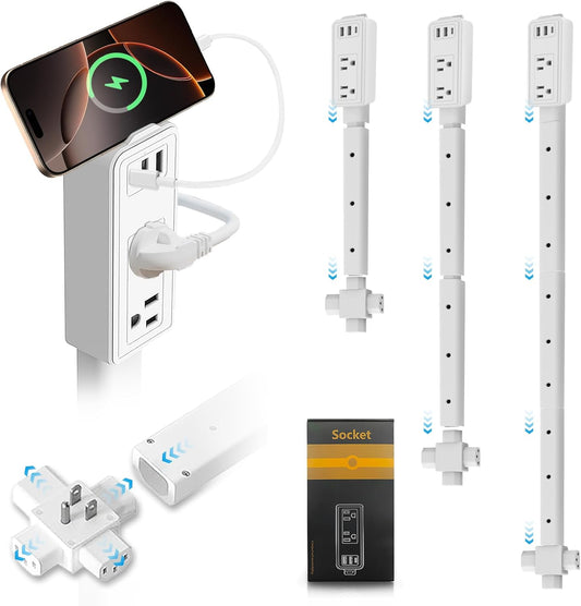 Transform Your Space with Our Versatile Electrical Outlet Extender Stick - Features 2 USB-A, 1 USB-C, and 2 AC Outlets, Adjustable Height, and 360° Rotating Access!