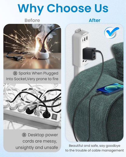 Transform Your Space with Our Versatile Electrical Outlet Extender Stick - Features 2 USB-A, 1 USB-C, and 2 AC Outlets, Adjustable Height, and 360° Rotating Access!